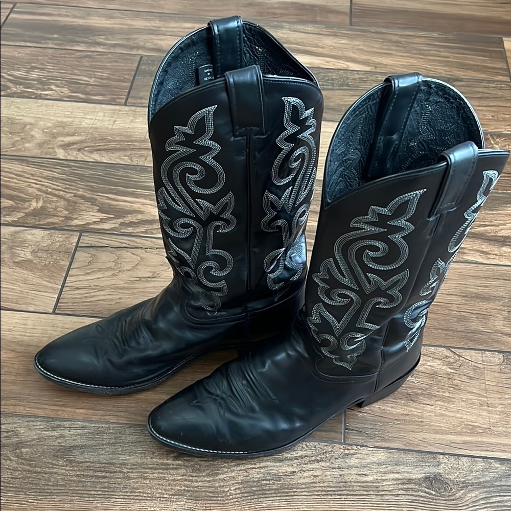 Justin 12 EE Black Cowboy Boots with Silver Embroidery